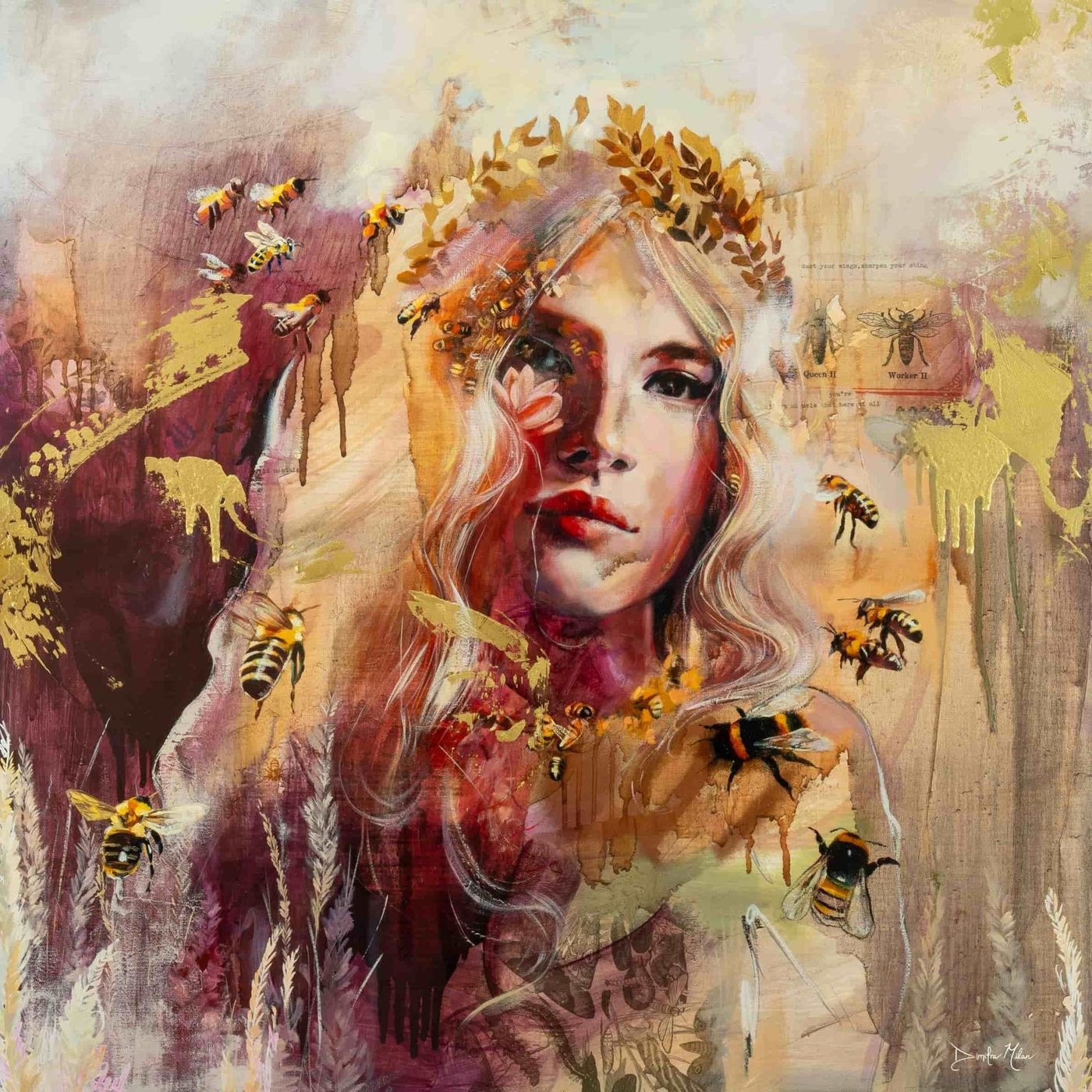 Mixed-media painting of a female figure, built in layers so the figure emerges while the paint stays free