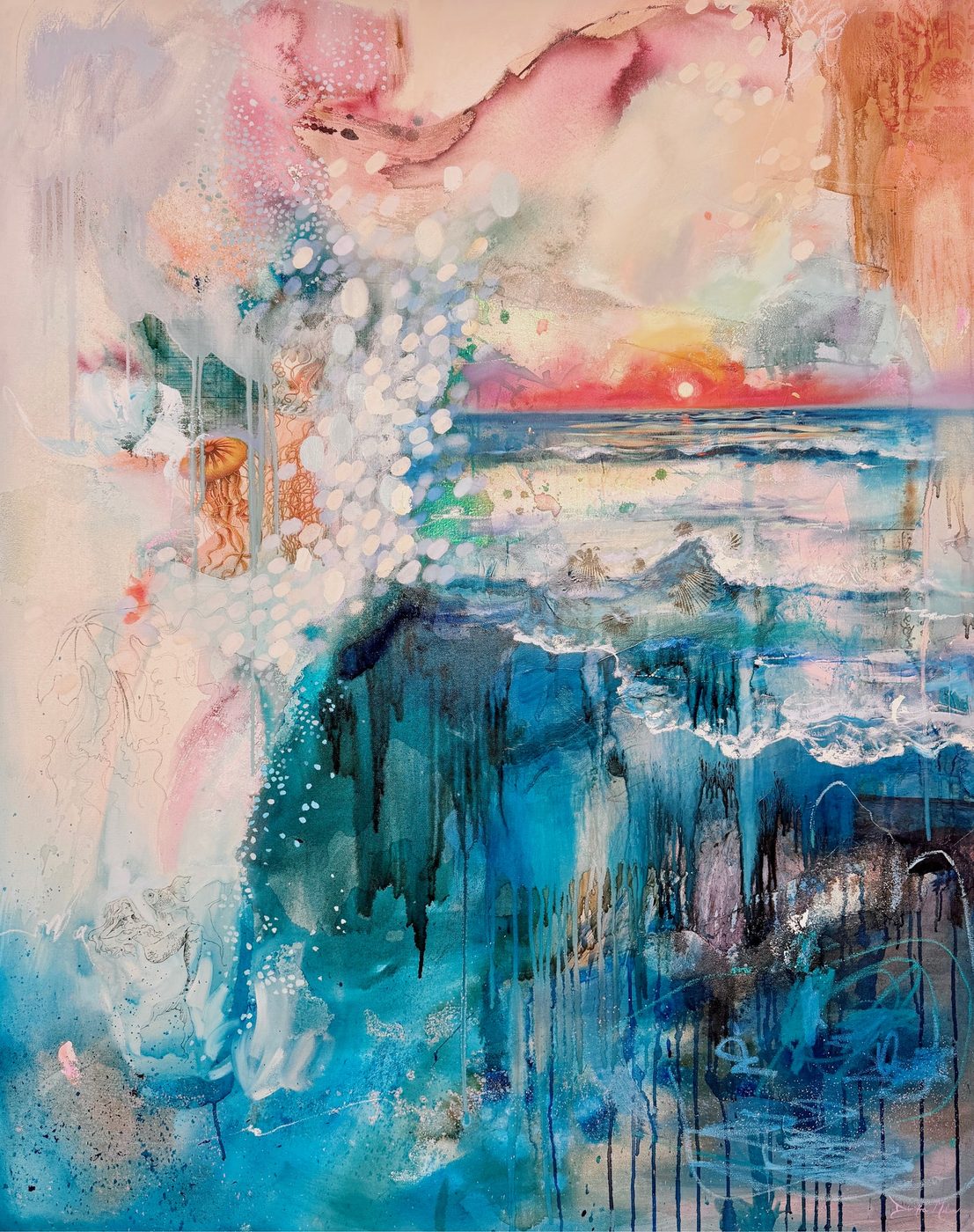 Large-scale original Milan painting, Glory on the Horizon, with rich layered surface and a unified palette